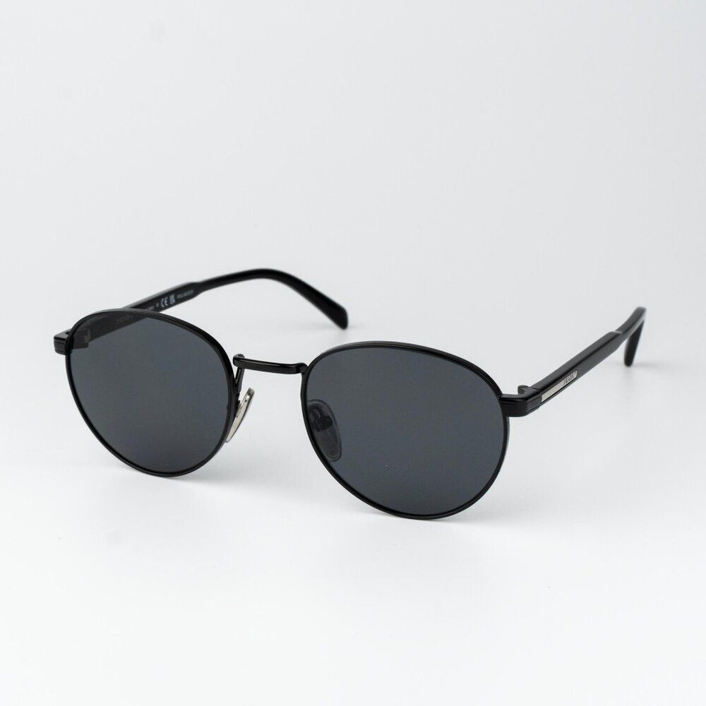 Prada Men Sunglasses Black Polarized Round PRB51S 1AB5Z1 NEW AUTHENTIC